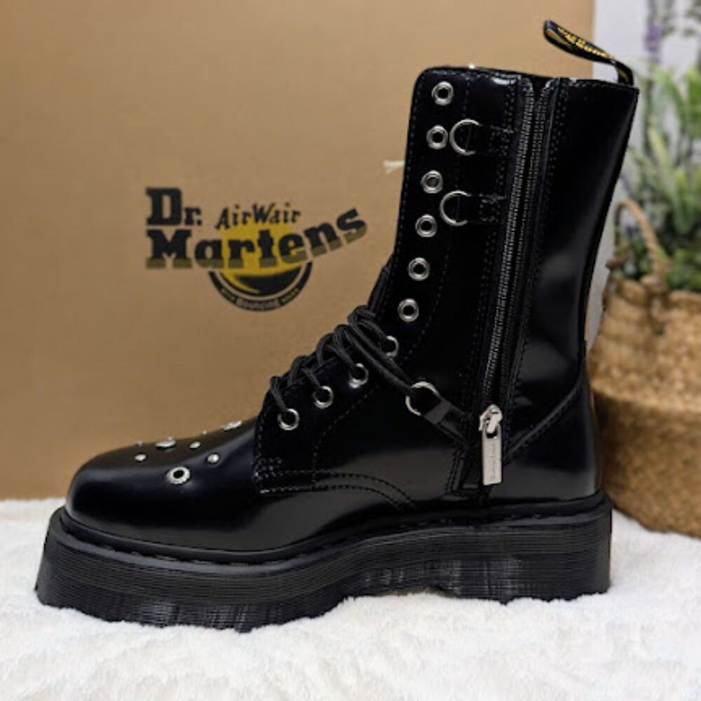 Dr. Martens Jadon Hi HDW Studded Black Buttero Leather Platform Boots UK 7 NIB - Picture 8 of 13